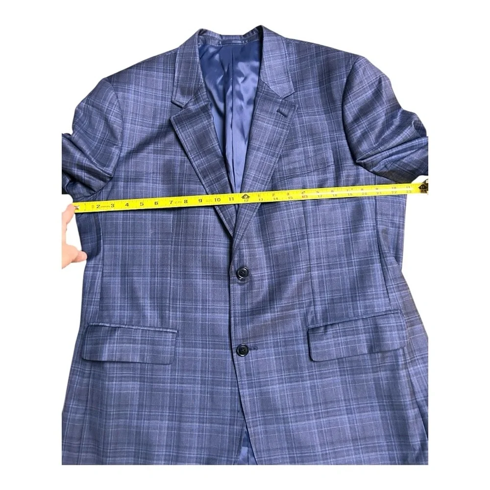 Untuckit men’s blue plaid original tailoring & fit 100% wool blazer size 46R
